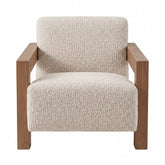 Nelo Fauteuil Linnenlook Crème Rubberhout van PTMD, crème fauteuil in linnenlook stof met rubberhouten poten