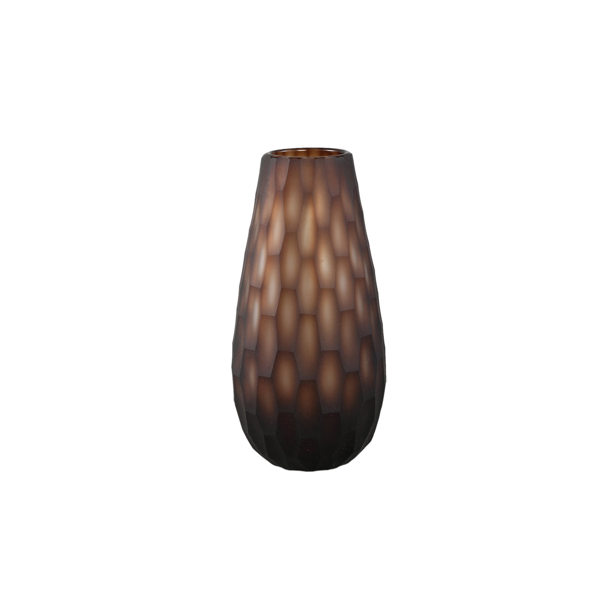 Niels Dark Brown Handcut Solid Glass Vase Round S van PTMD op witte achtergrond
