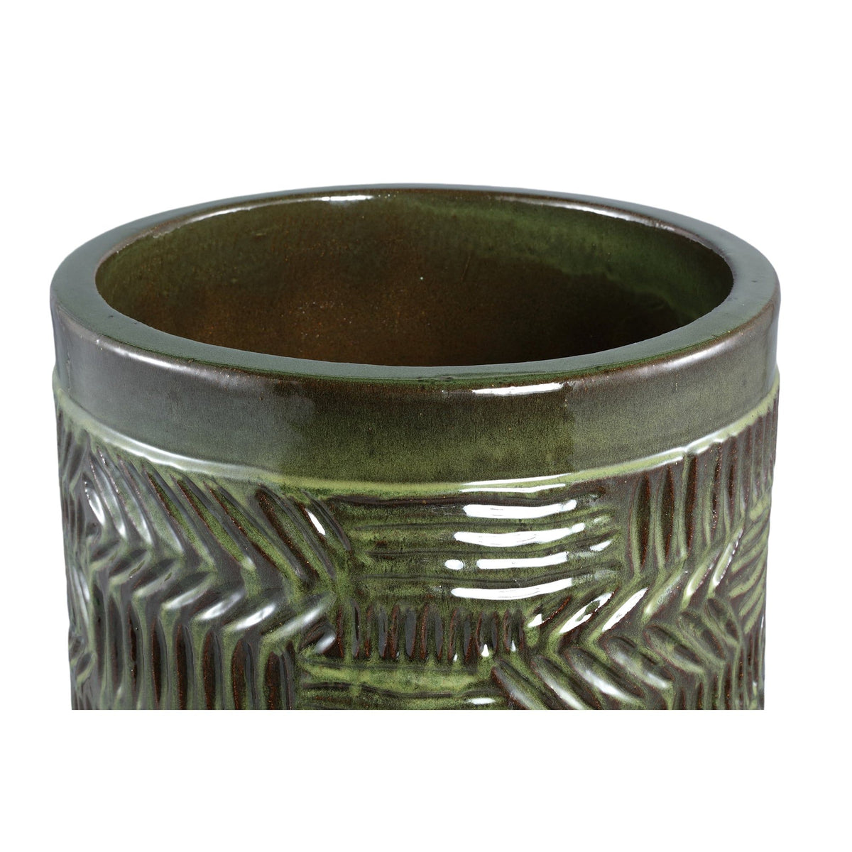 Nikko potten van PTMD van opzij, donkergroen keramiek met rond patroon