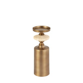 Nikolaos Brass candleholder travertine round M PTMD - Kandelaar - PTMD - livinglovely.nl