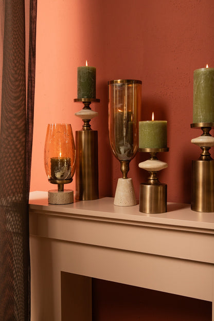 Nikolaos Brass candleholder travertine round M PTMD - Kandelaar - PTMD - livinglovely.nl