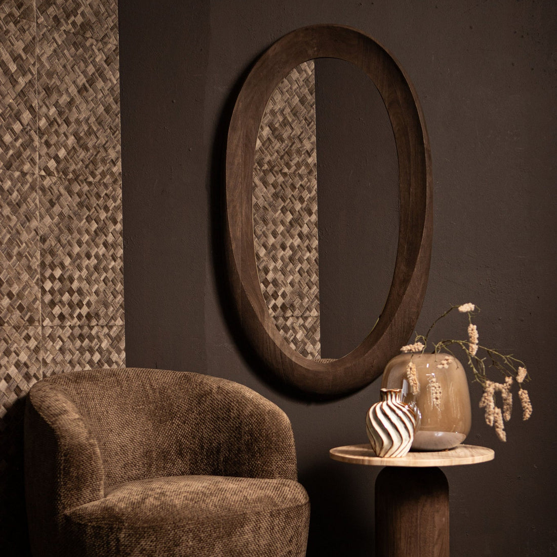 Noam Brown Mango Wood Oval Mirror 68 x 8 x 120 cm PTMD - Spiegel - PTMD - livinglovely.nl