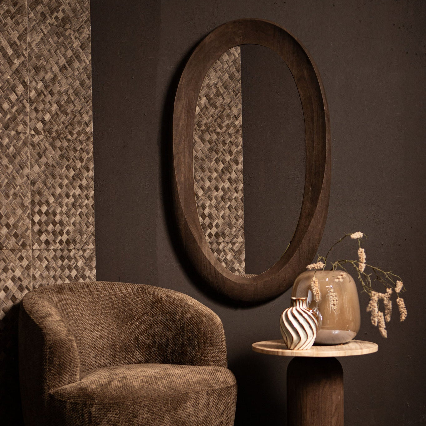 Noam Brown Mango Wood Oval Mirror 68 x 8 x 120 cm PTMD - Spiegel - PTMD - livinglovely.nl