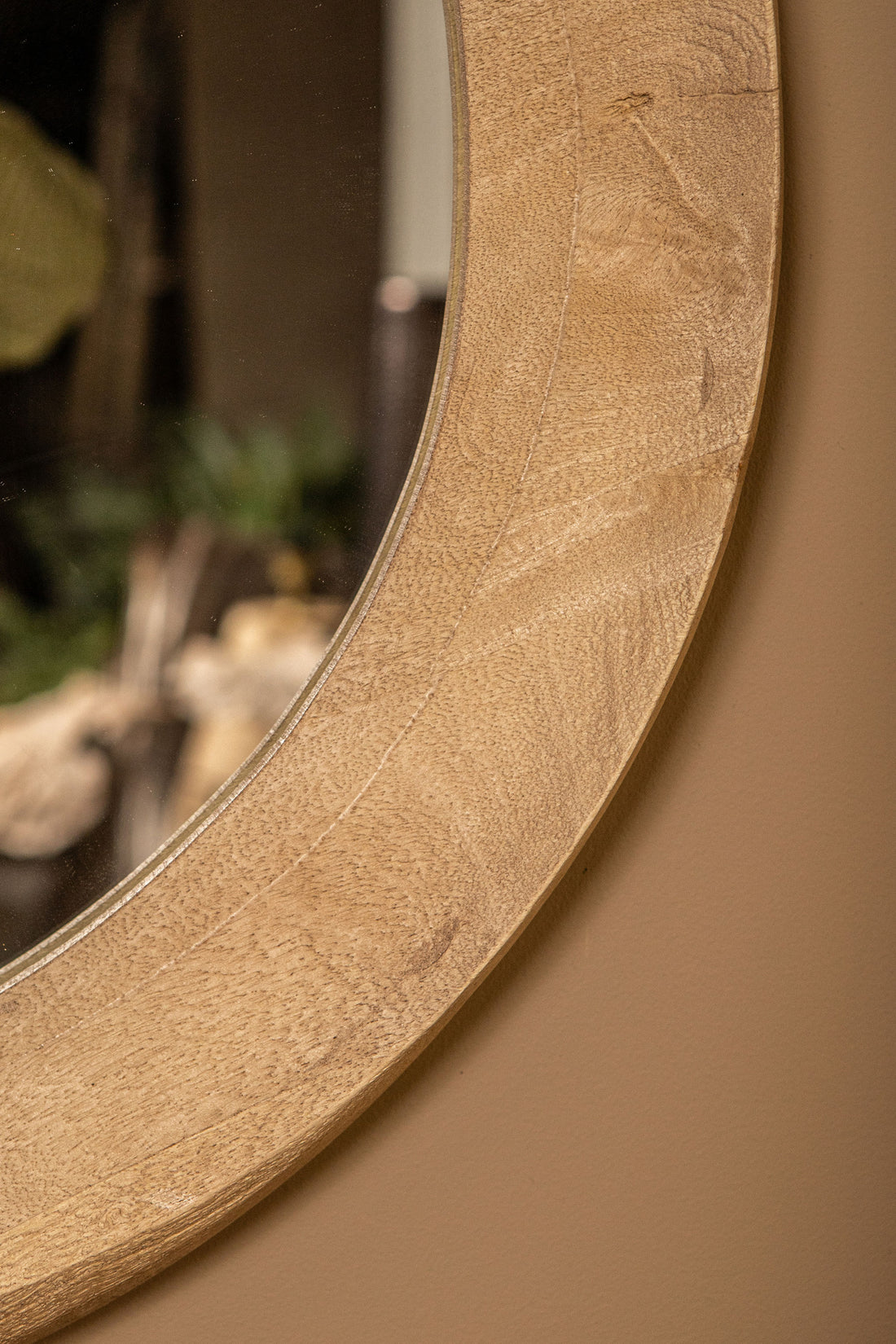 Noam Natural Mango Wood Round Mirror L Dia 90cm x5cm PTMD - Spiegel - PTMD - livinglovely.nl