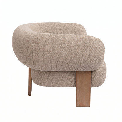 Nomy Fauteuil Opulence Taupe Rubberhout van PTMD, lage fauteuil met gestoffeerde armleuningen