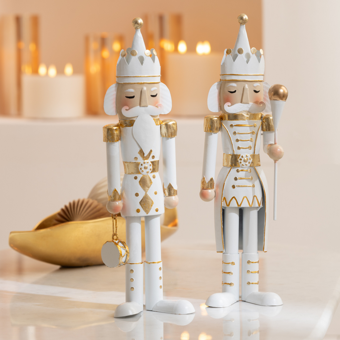 Notenkraker Goud/Wit Medium 106cm J-Line - Kerstdecoratie - J-Line - livinglovely.nl