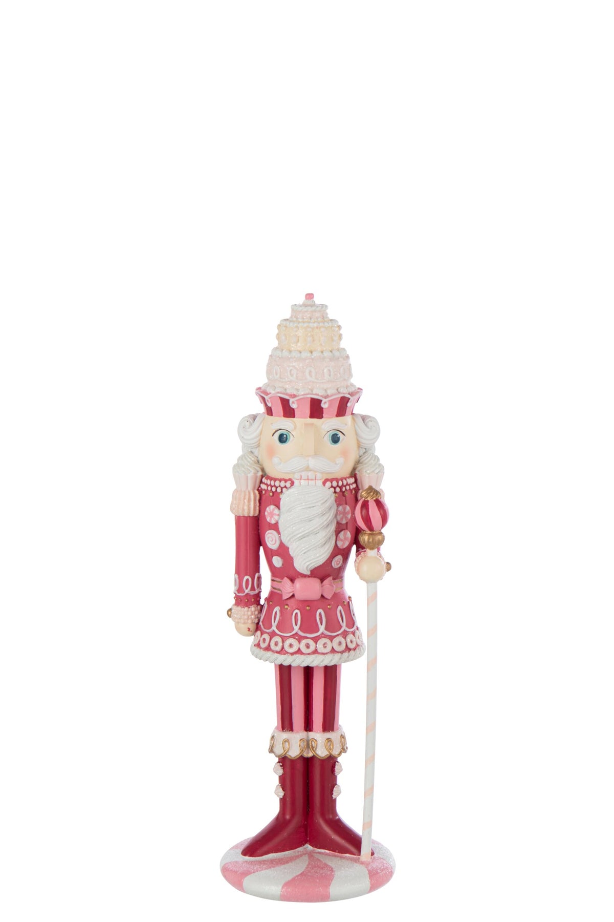 Notenkraker Snoep van J-Line in wit en roze, 28cm hoog met snoepdetails