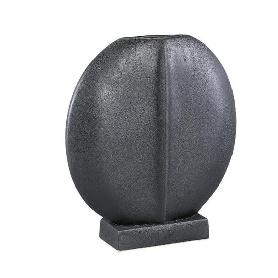 Novae Black Glazed Ceramic Pot Round on Base PTMD , Vaas/pot/kruik , PTMD , livinglovely.nl