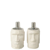 Olielamp Moai Cement Grijs Set van 2 - Buitenhaard - J-Line - livinglovely.nl