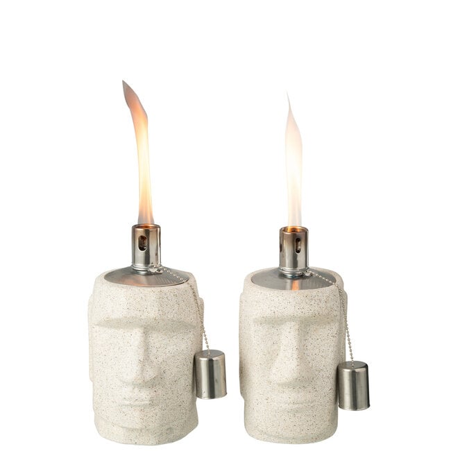 Olielamp Moai Cement Grijs Set van 2 - Buitenhaard - J-Line - livinglovely.nl