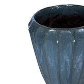 Olver Blue ceramic pot ribbed structure round L PTMD - Pot - PTMD - livinglovely.nl