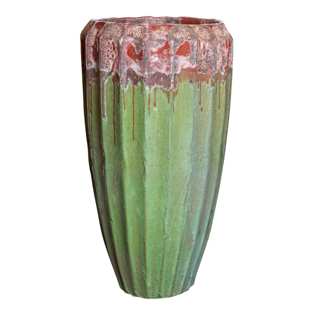 Olver Green ceramic pot ribbed structure round L PTMD - Pot - PTMD - livinglovely.nl