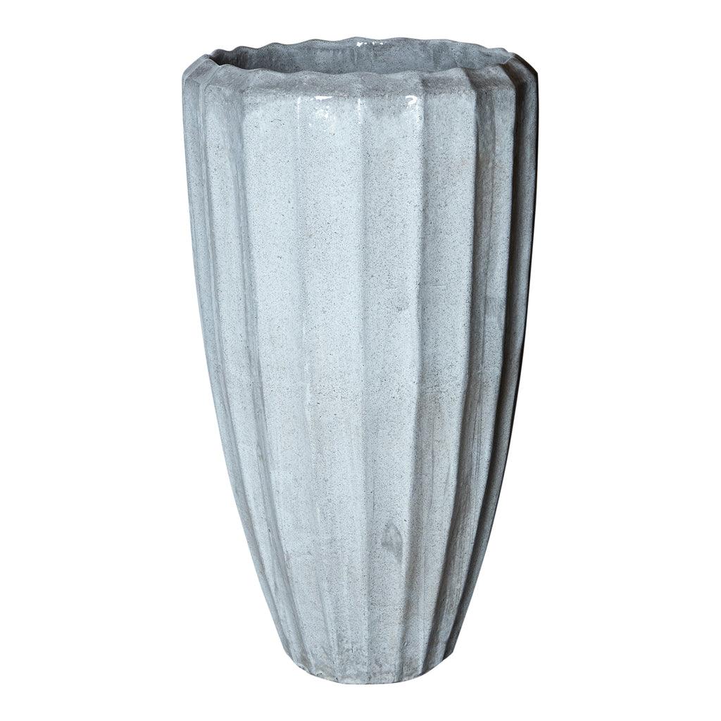 Olver White ceramic pot ribbed structure round L PTMD - Pot - PTMD - livinglovely.nl