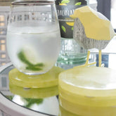 Onderzetter Alabaster Hout Geel Set van 6 - Onderzetter - J-Line - livinglovely.nl