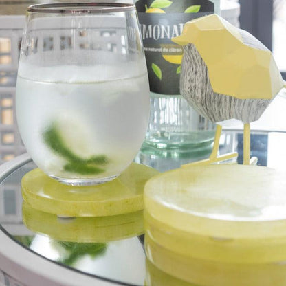 Onderzetter Alabaster Hout Geel Set van 6 - Onderzetter - J-Line - livinglovely.nl