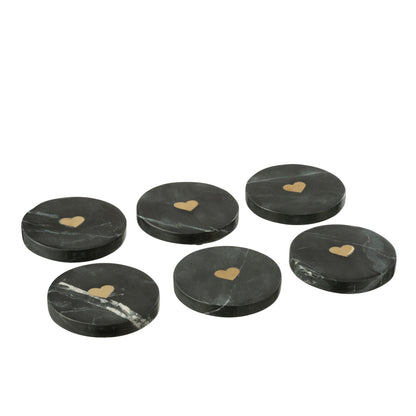 Onderzetter Hart Marmer Zwart/Goudkleurig Set van 6