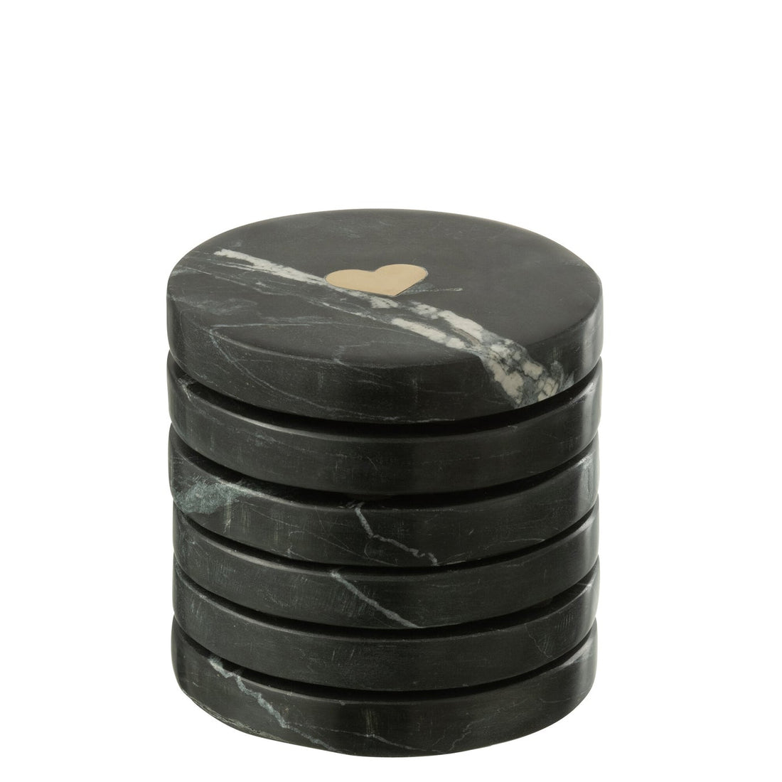 Onderzetter Hart Marmer Zwart/Goudkleurig Set van 6 - Onderzetter - J-Line - livinglovely.nl