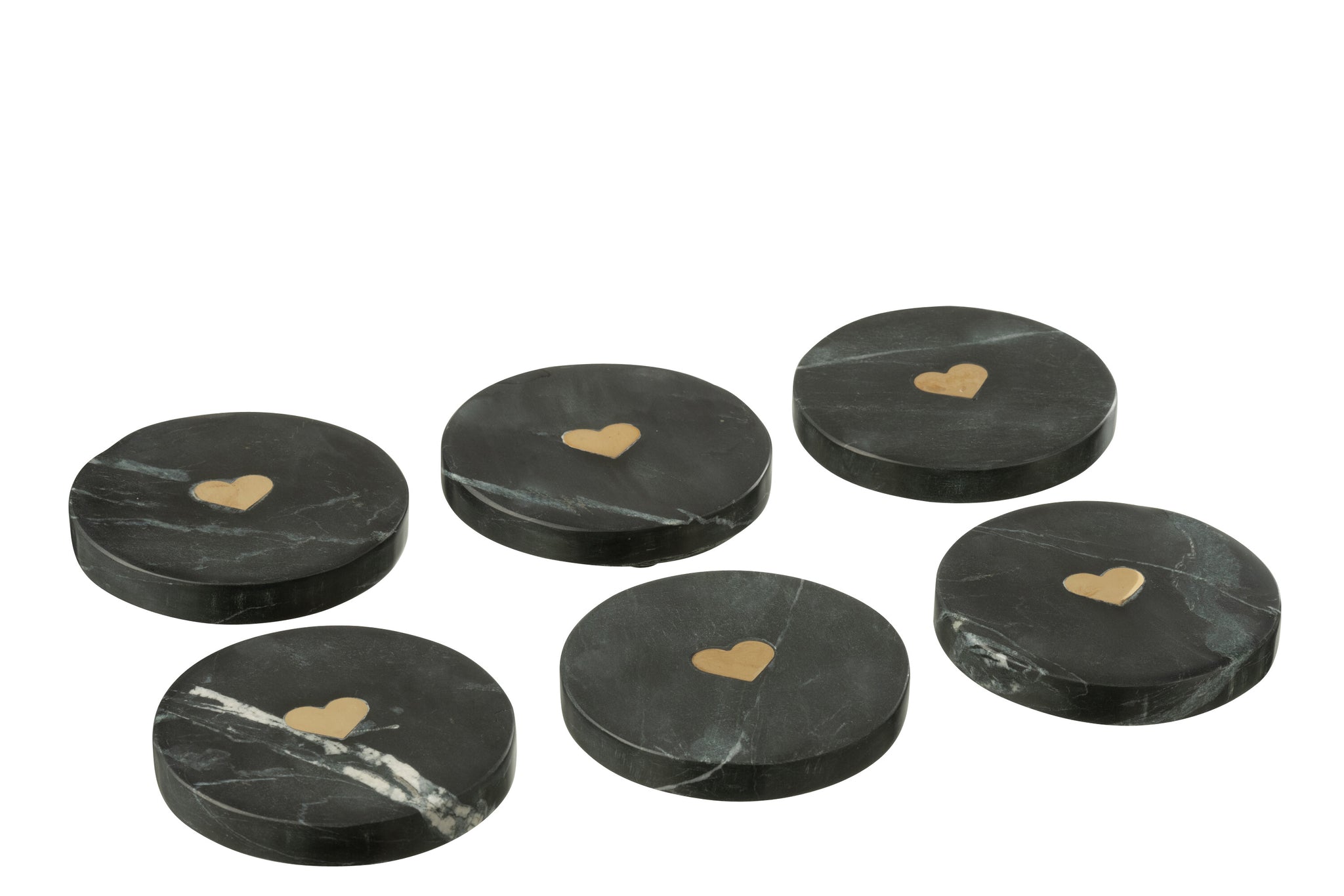 Onderzetter Hart Marmer Zwart/Goudkleurig Set van 6 - Onderzetter - J-Line - livinglovely.nl