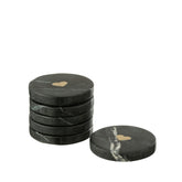 Onderzetter Hart Marmer Zwart/Goudkleurig Set van 6 - Onderzetter - J-Line - livinglovely.nl