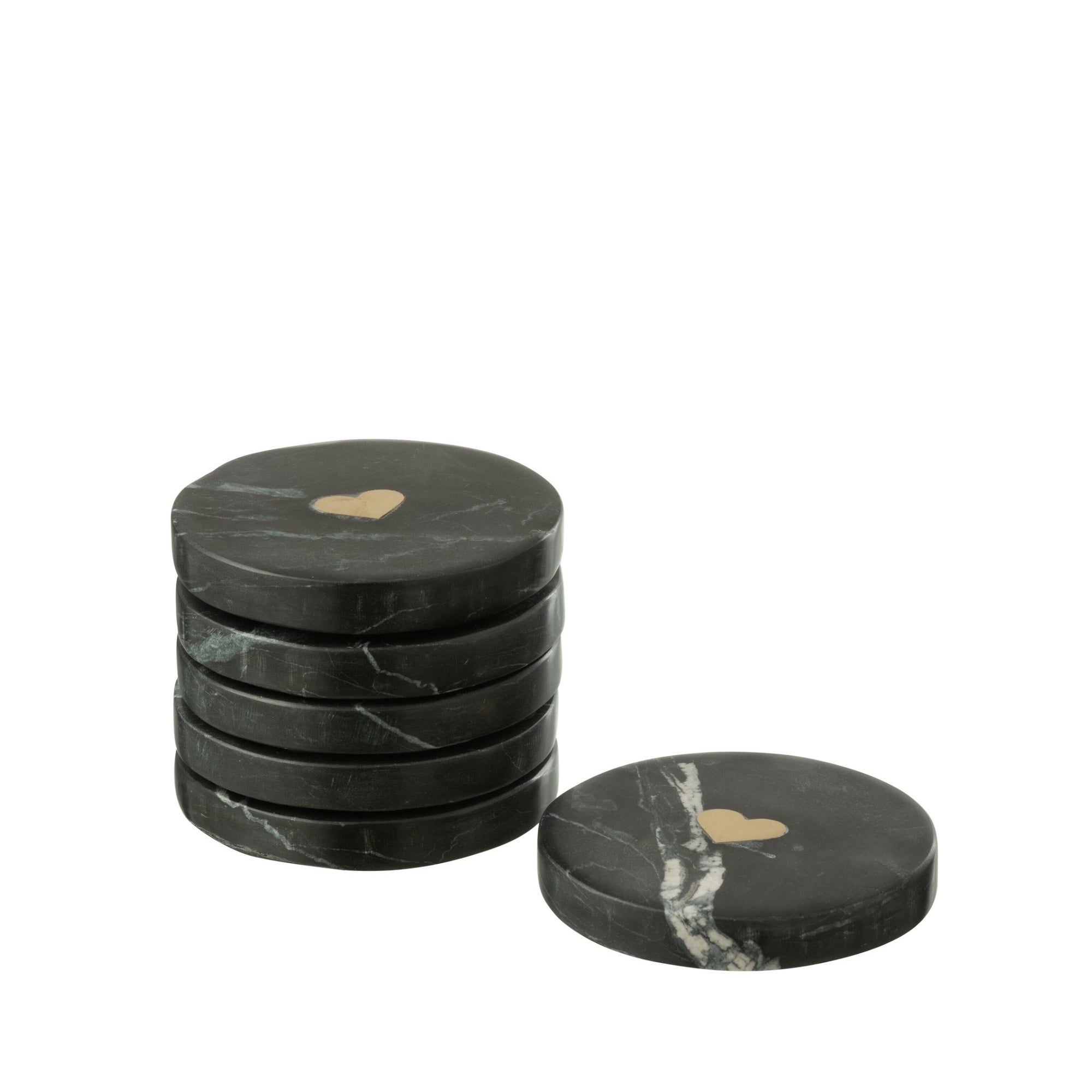 Onderzetter Hart Marmer Zwart/Goudkleurig Set van 6 - Onderzetter - J-Line - livinglovely.nl