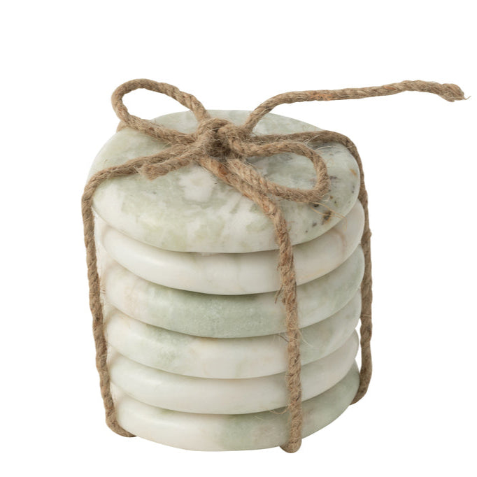 Onderzetters Marmer Wit Groen Set van 6 - Onderzetter - J-Line - livinglovely.nl