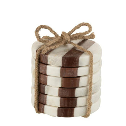 Onderzetters Streep Marmer Wit/Bruin Set van 6 - Onderzetter - J-Line - livinglovely.nl