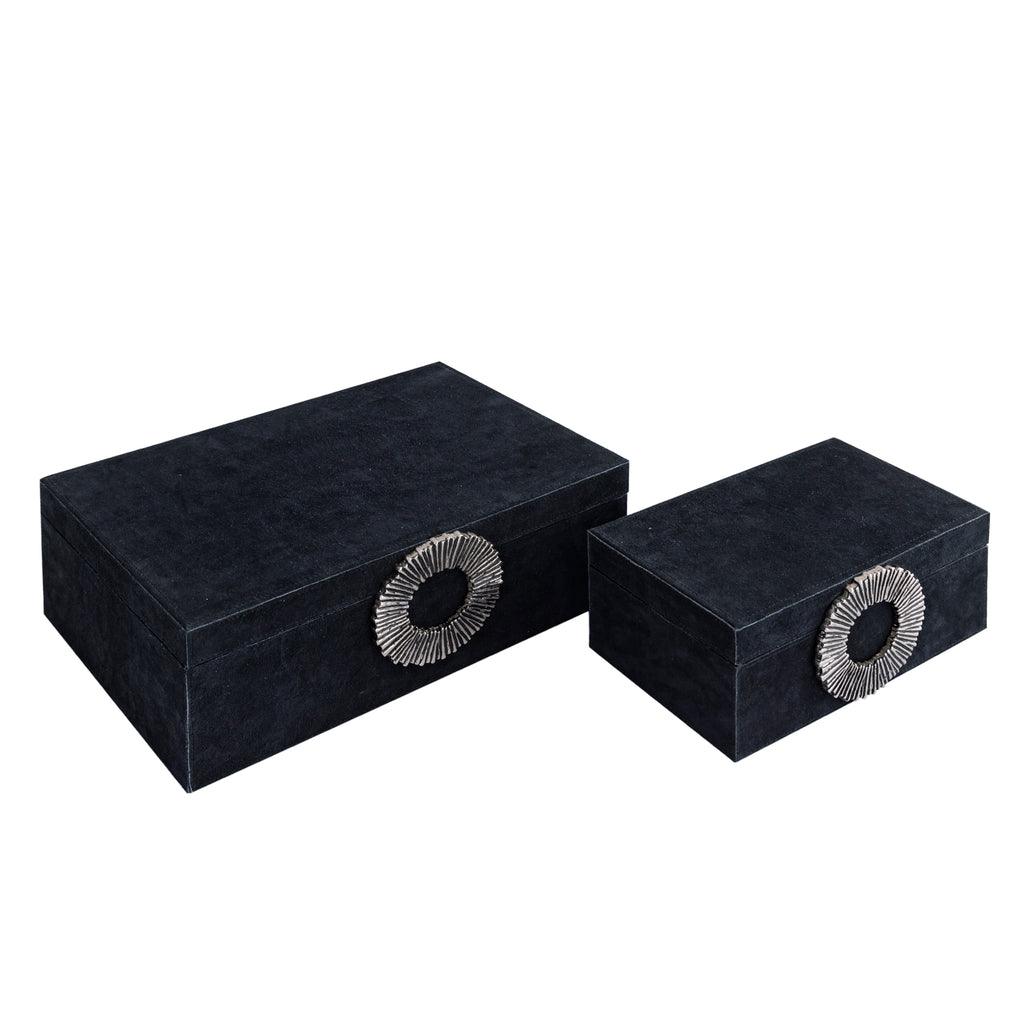 Opbergbox Hazael - 36x25x13 cm - Suede - Zilver - Set van 2 PTMD - Opbergdoos - PTMD - livinglovely.nl