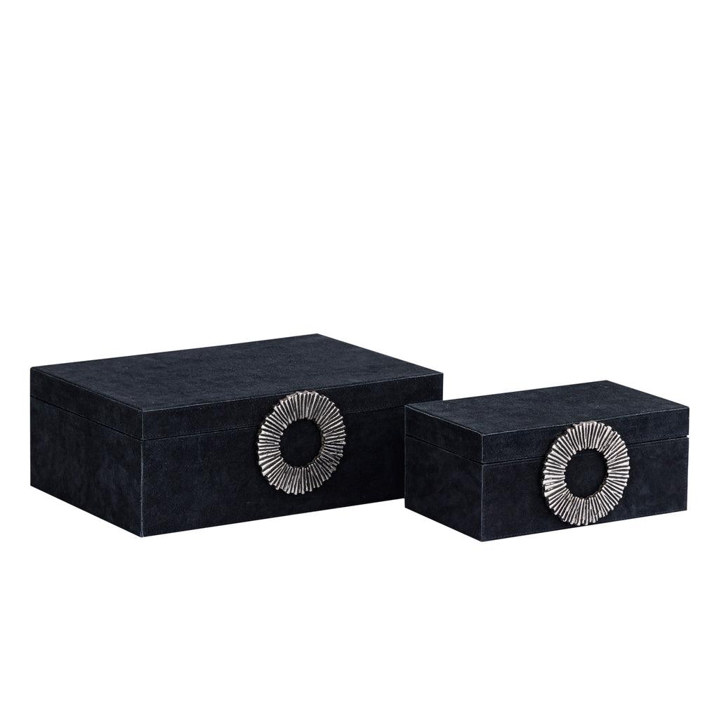 Opbergbox Hazael - 36x25x13 cm - Suede - Zilver - Set van 2 PTMD - Opbergdoos - PTMD - livinglovely.nl