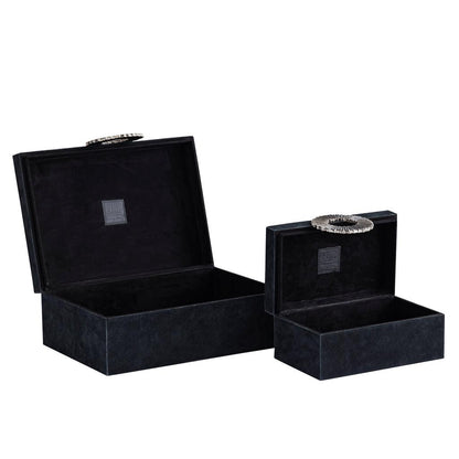 Opbergbox Hazael - 36x25x13 cm - Suede - Zilver - Set van 2 PTMD - Opbergdoos - PTMD - livinglovely.nl