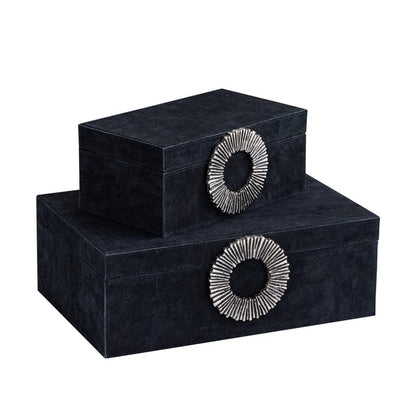 Opbergbox Hazael - 36x25x13 cm - Suede - Zilver - Set van 2 PTMD - Opbergdoos - PTMD - livinglovely.nl