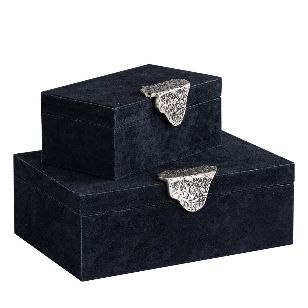 Opbergbox Hazael - 36x25x13 cm - Suede - Zwart - Set van 2 PTMD - Opbergdoos - PTMD - livinglovely.nl