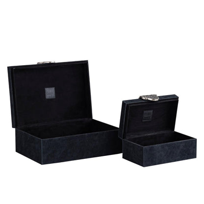 Opbergbox Hazael - 36x25x13 cm - Suede - Zwart - Set van 2 PTMD - Opbergdoos - PTMD - livinglovely.nl