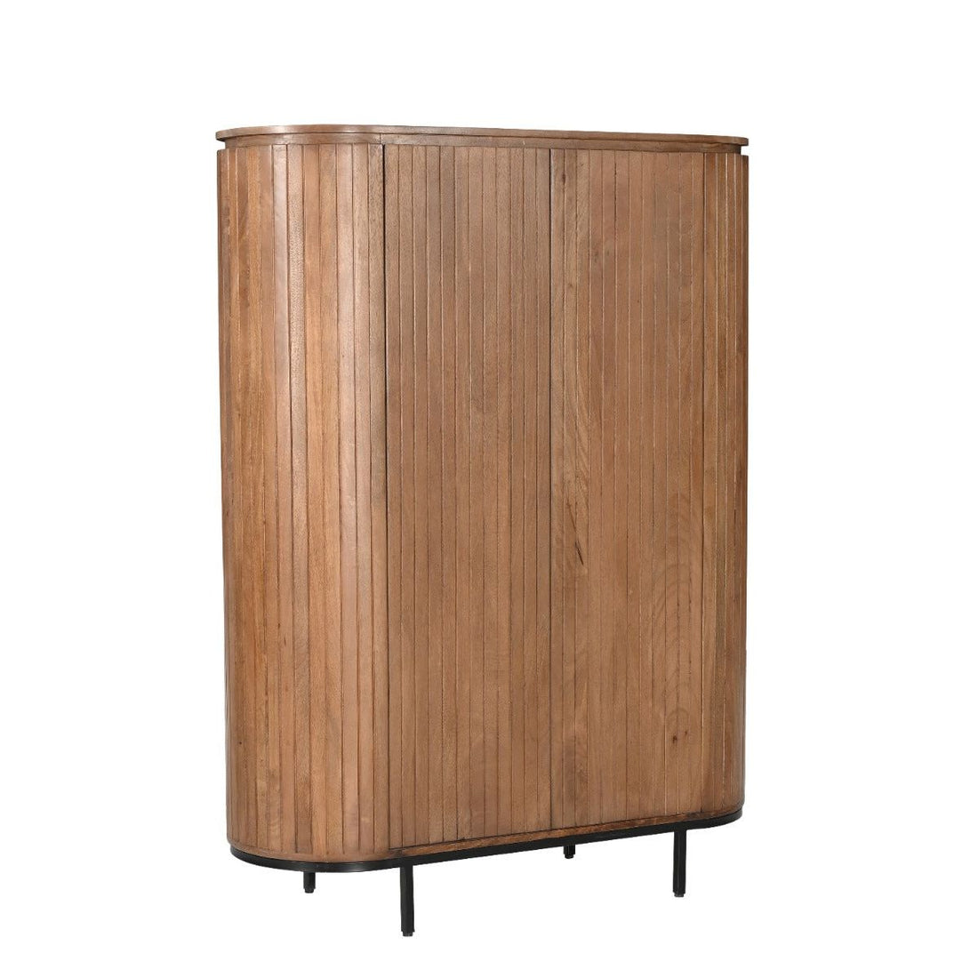 Opbergkast Noor van Livingfurn in mangohout Pecan, 151 cm hoog met lattenfront