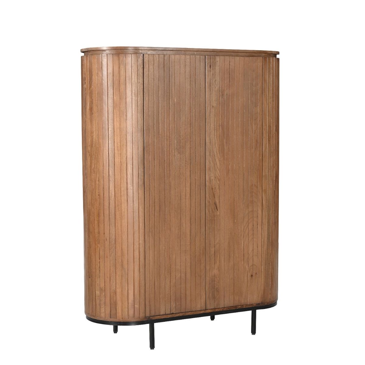 Opbergkast Noor van Livingfurn in mangohout Pecan, 151 cm hoog met lattenfront