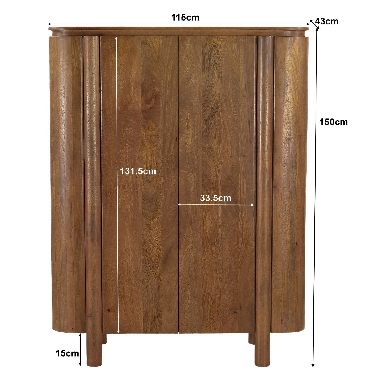 Afmetingen Opbergkast Salano 150cm: L115cm x B43cm x H150cm
