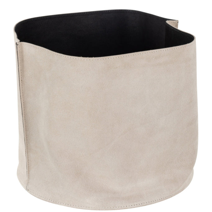 Opbergmand Rond Laag Leder Beige - Mand - J-Line - livinglovely.nl
