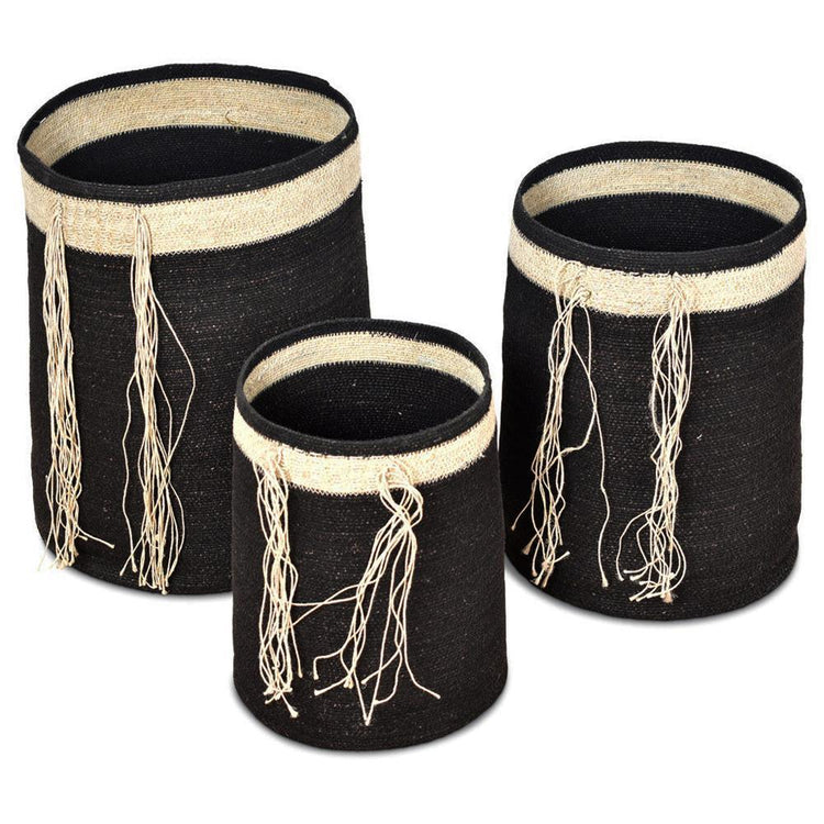 OPJET Set of 3 Baskets Natural/Black , Mand , OPJET , livinglovely.nl