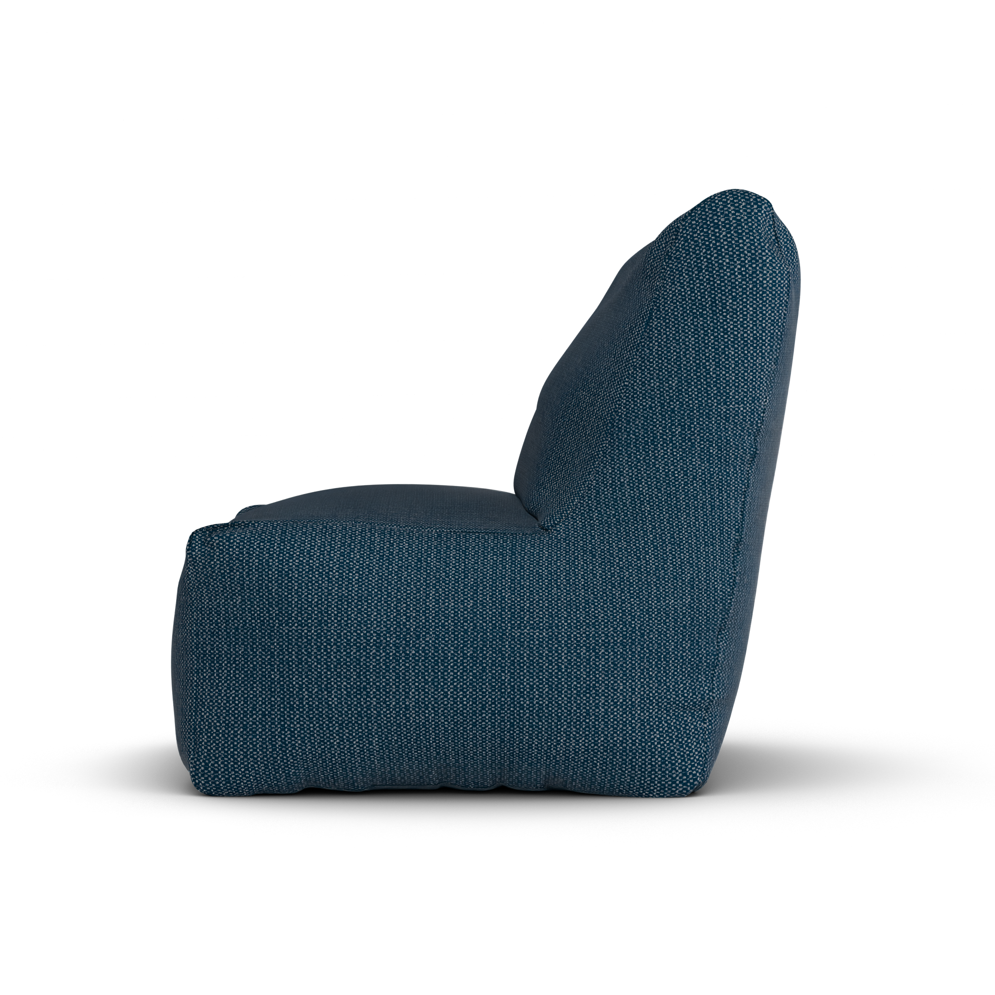 Marineblauwe Junior Lounge Seat van Laui Lounge van opzij, met rughoogte van 74 centimeter