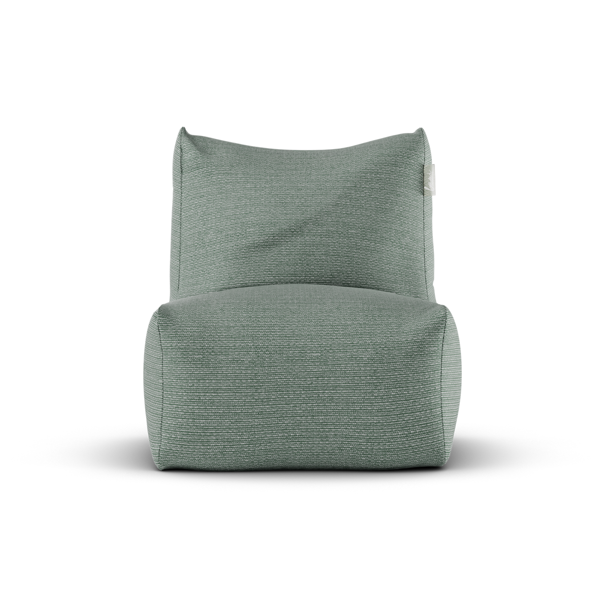 Zeegroene Junior Lounge Seat van Laui Lounge van voren, met zitting van 68 bij 68 centimeter