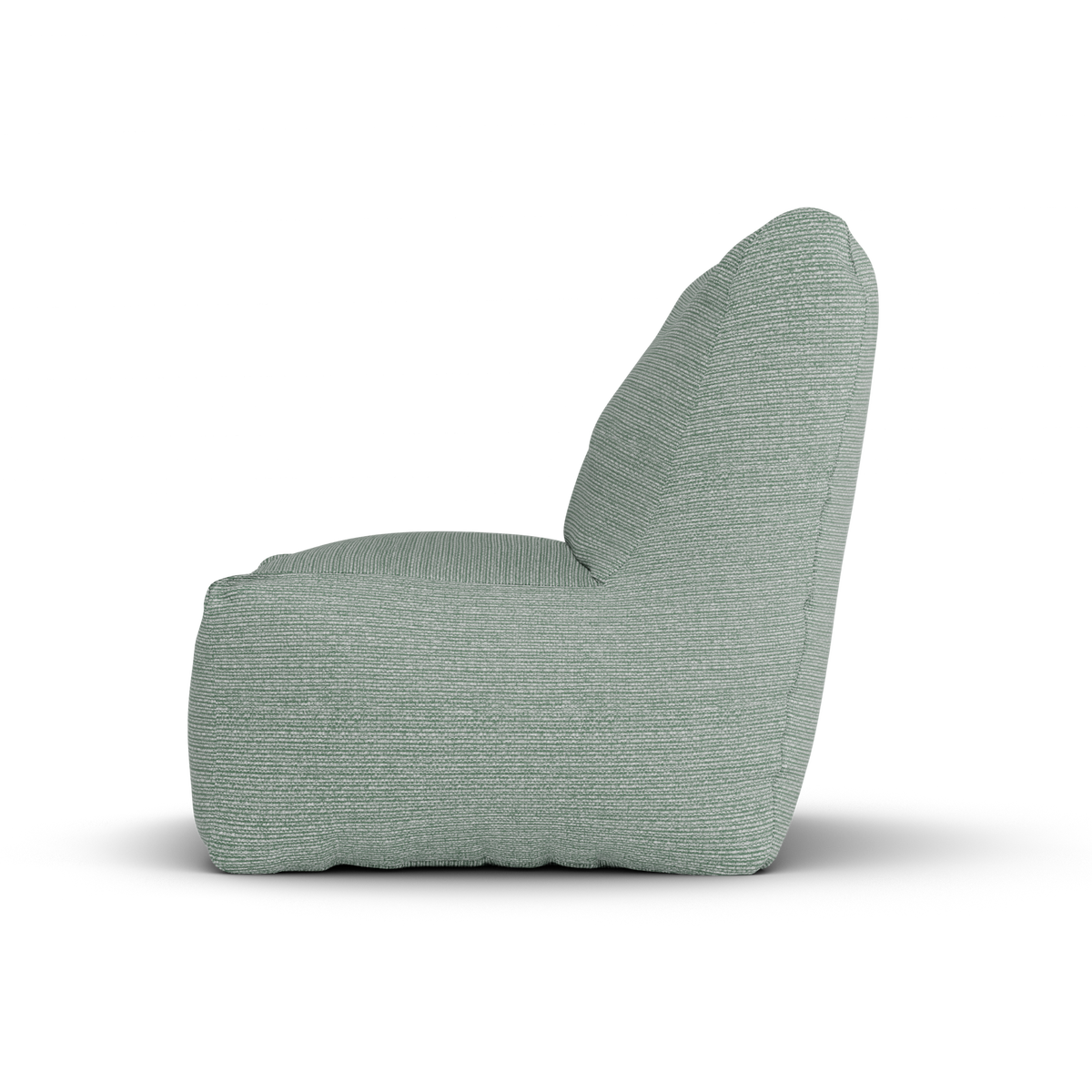 Zeegroene Junior Lounge Seat van Laui Lounge van opzij, met rughoogte van 74 centimeter