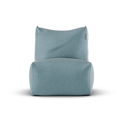Lichtblauwe Junior Lounge Seat van Laui Lounge van voren, met zitting van 68 bij 68 centimeter