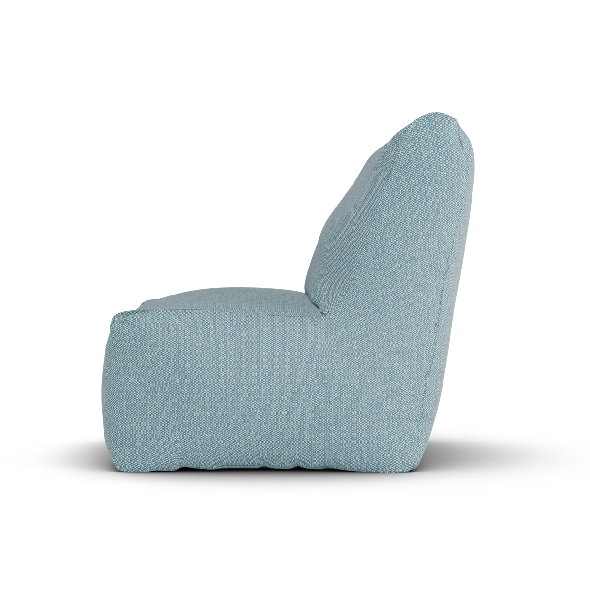 Lichtblauwe Junior Lounge Seat van Laui Lounge van opzij, met rughoogte van 74 centimeter