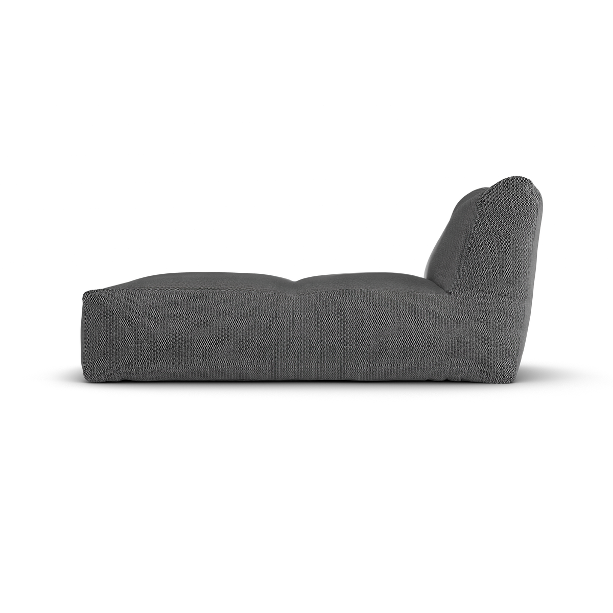 Antraciet Long Chair van Laui Lounge van opzij, met zichtbare rughoogte van 74 centimeter