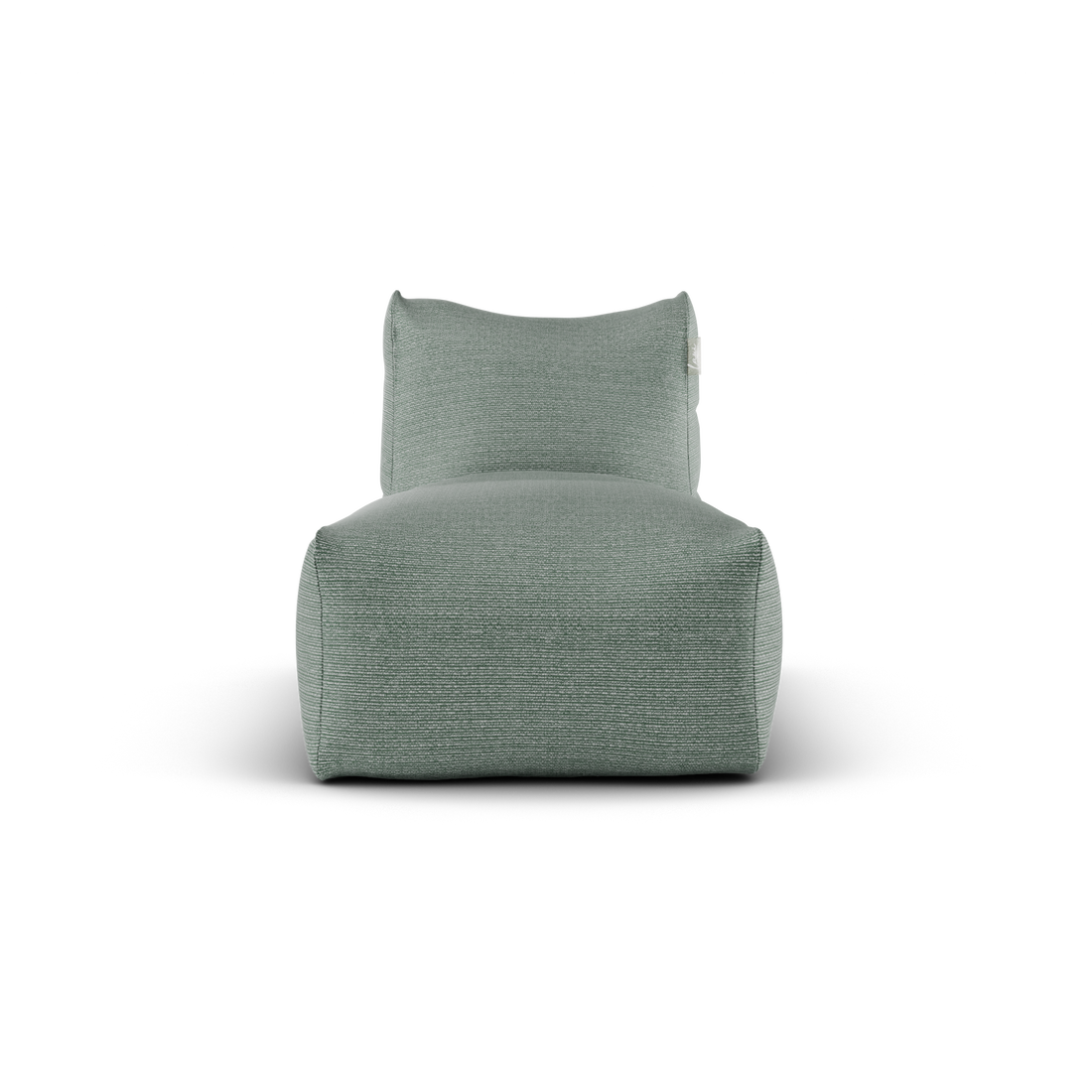 Zeegroene Long Chair van Laui Lounge van voren, met brede zitting van 68 centimeter
