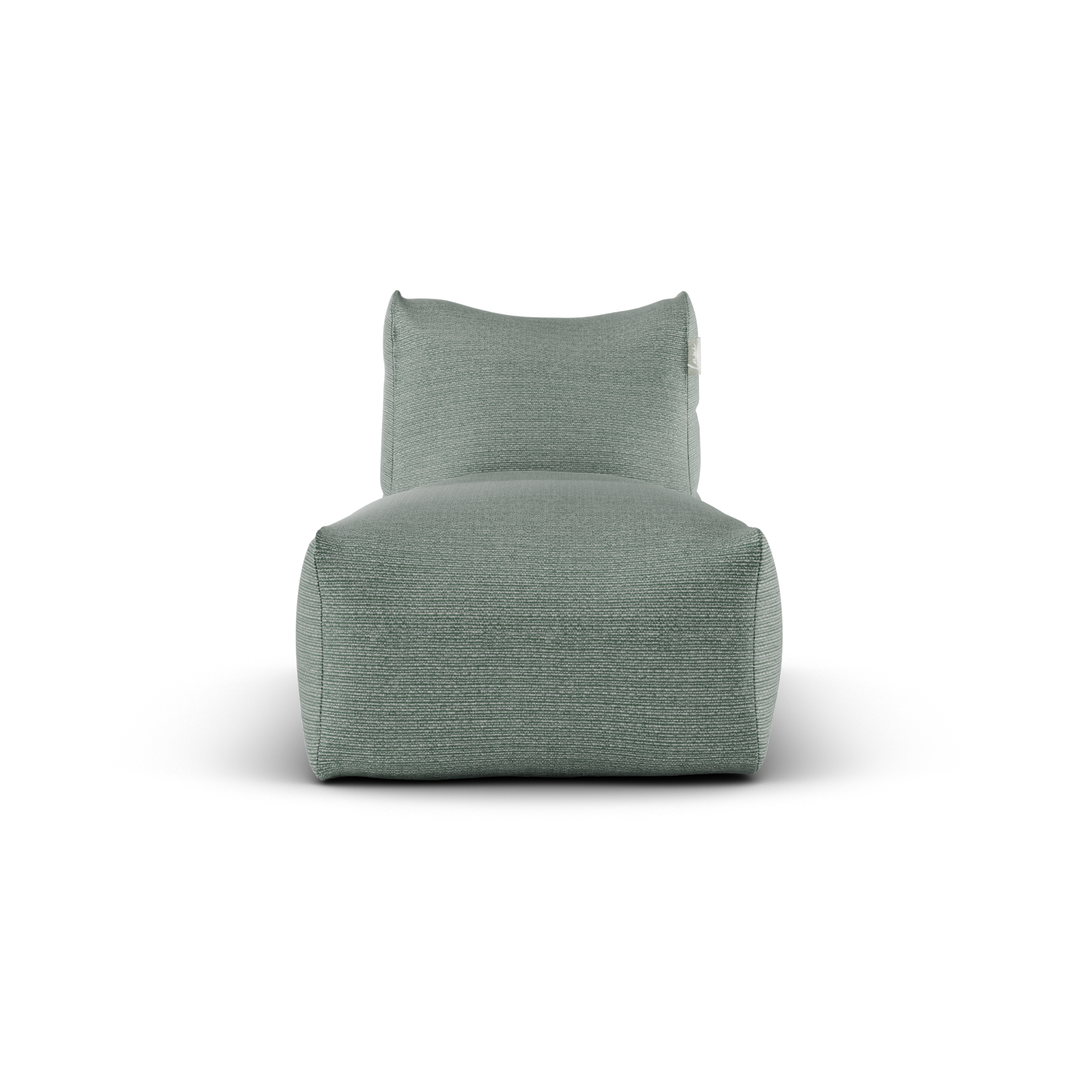 Zeegroene Long Chair van Laui Lounge van voren, met brede zitting van 68 centimeter