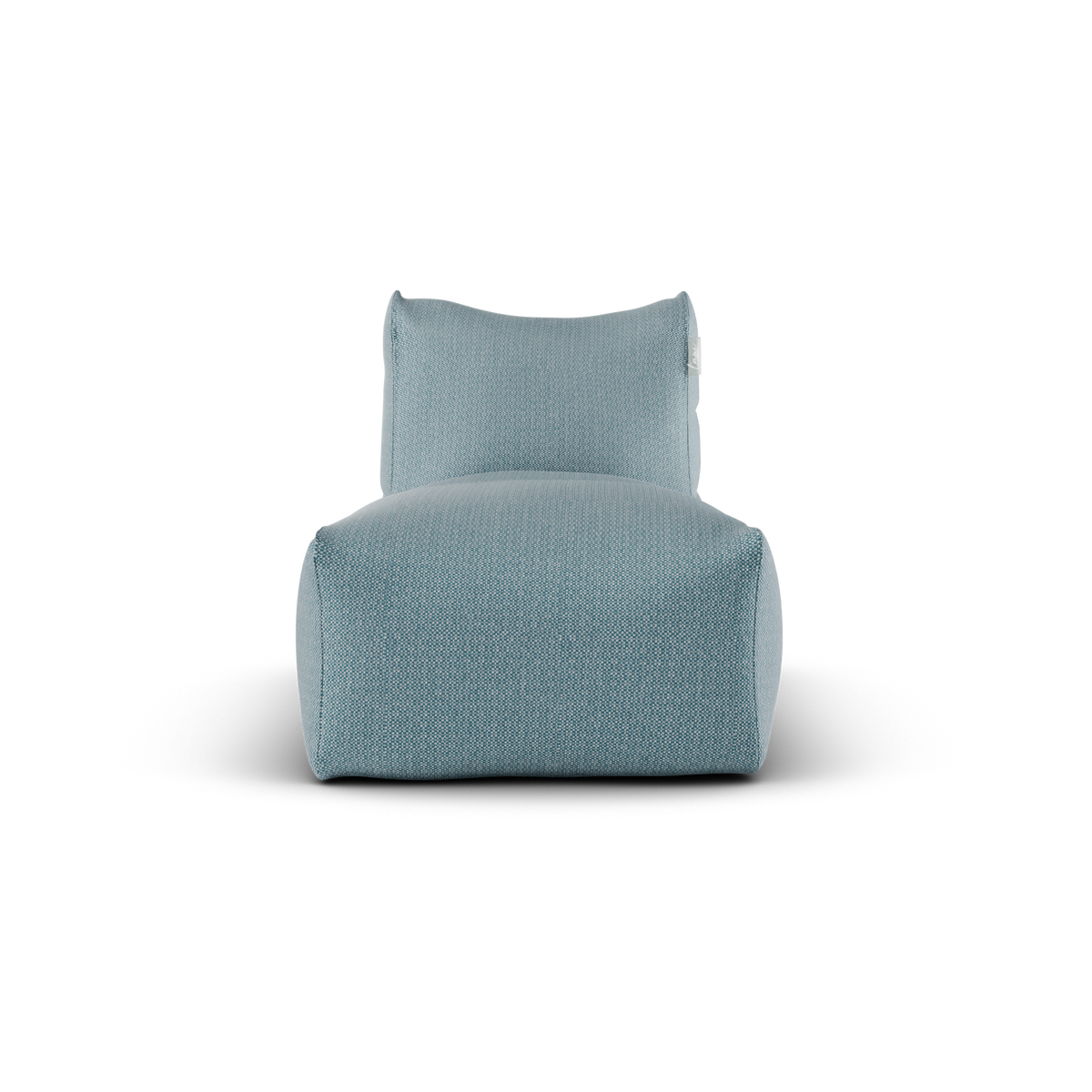 Lichtblauwe Long Chair van Laui Lounge van voren, met brede zitting van 68 centimeter