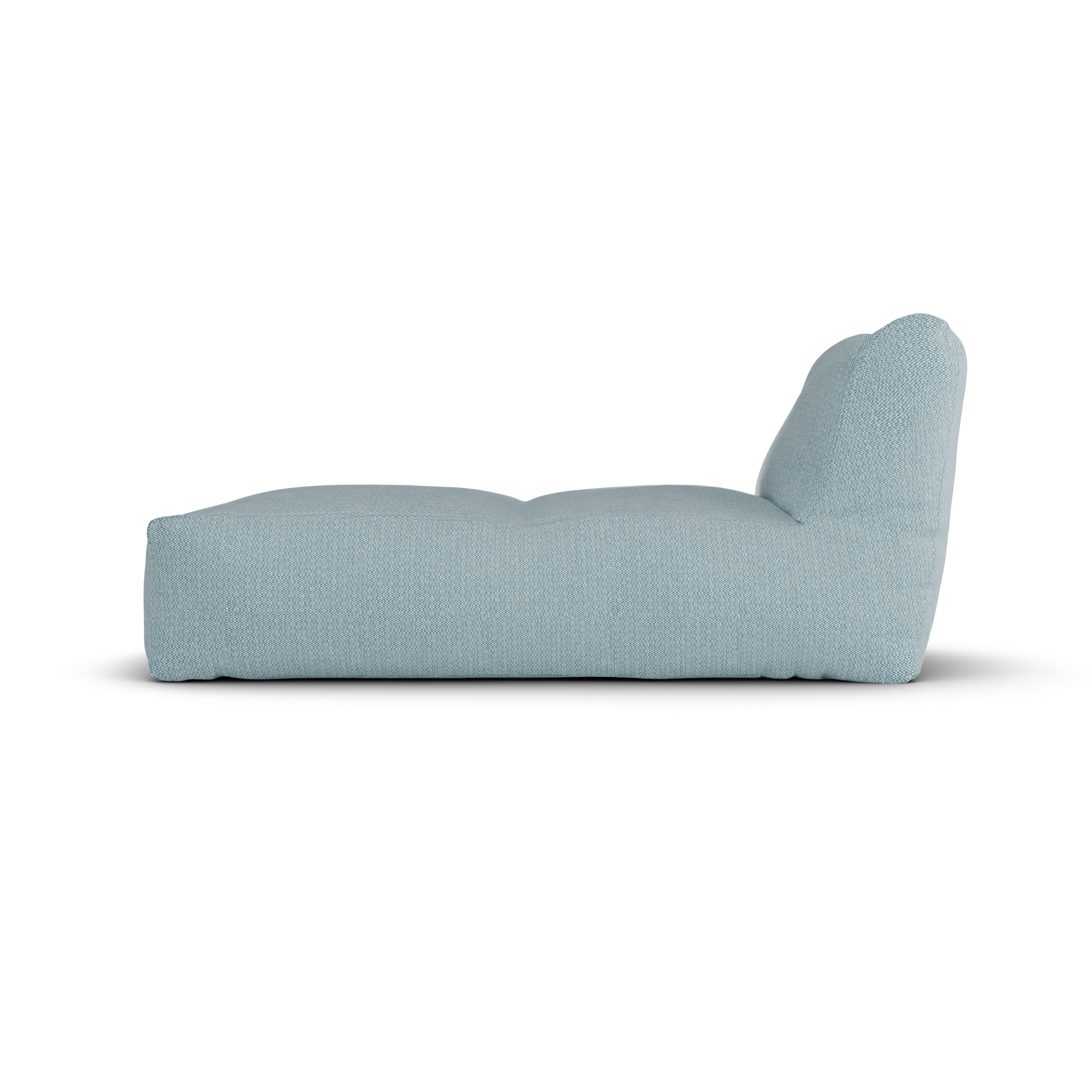 Laui Lounge loungestoel in sky blue van opzij, met zichtbare diepte van 150 centimeter