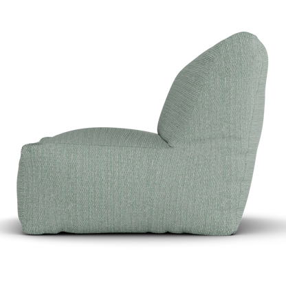 Laui Lounge loungestoel in sea green van opzij, met rughoogte van 74 centimeter