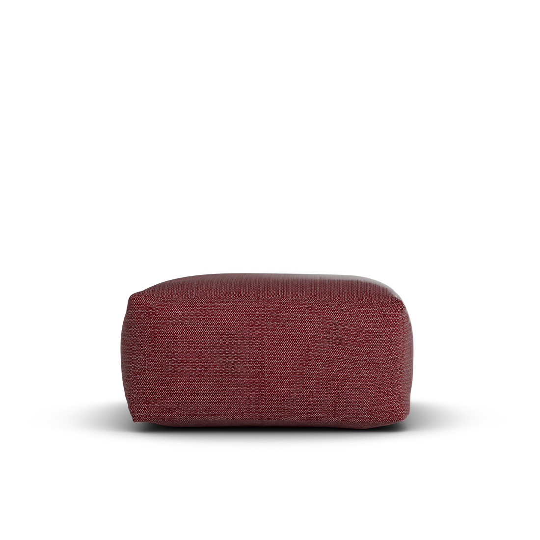 Zijaanzicht van de bordeauxrode Square Pouf van Laui Lounge met zithoogte 34 cm