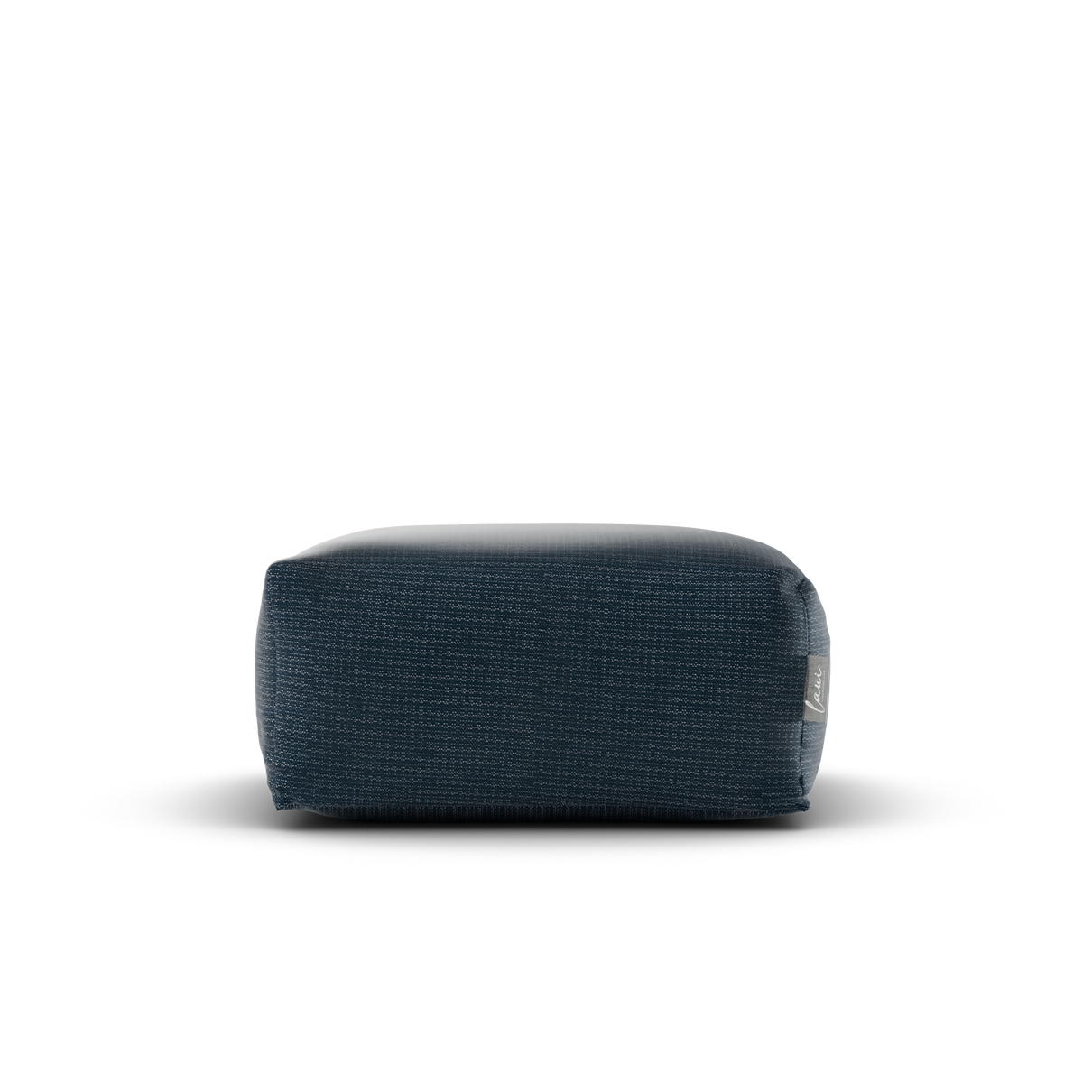 Vooraanzicht van de Original Square Pouf Marine, waterafstotende buitenpoef van Laui Lounge